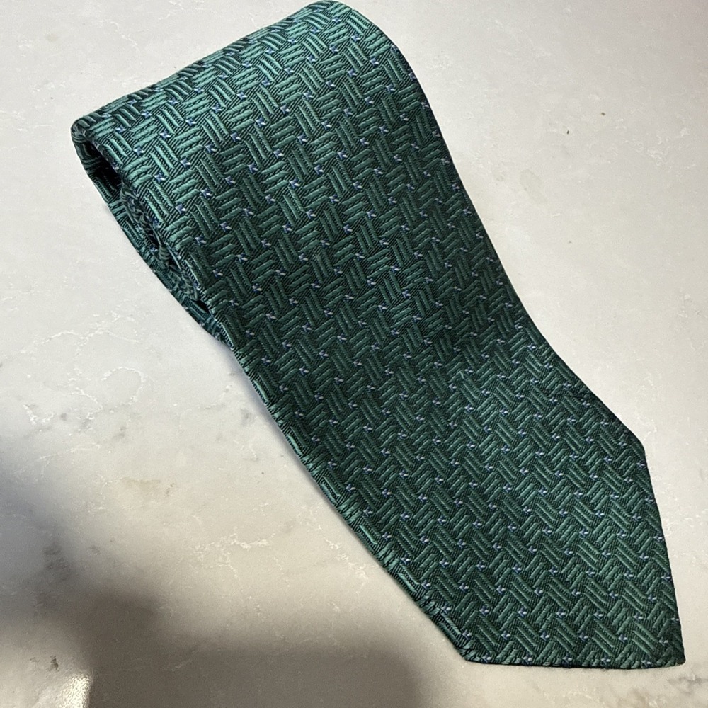 Robert Talbott Best in Class Silk Tie Green Jacquard Geometric Embroidered 58"x4